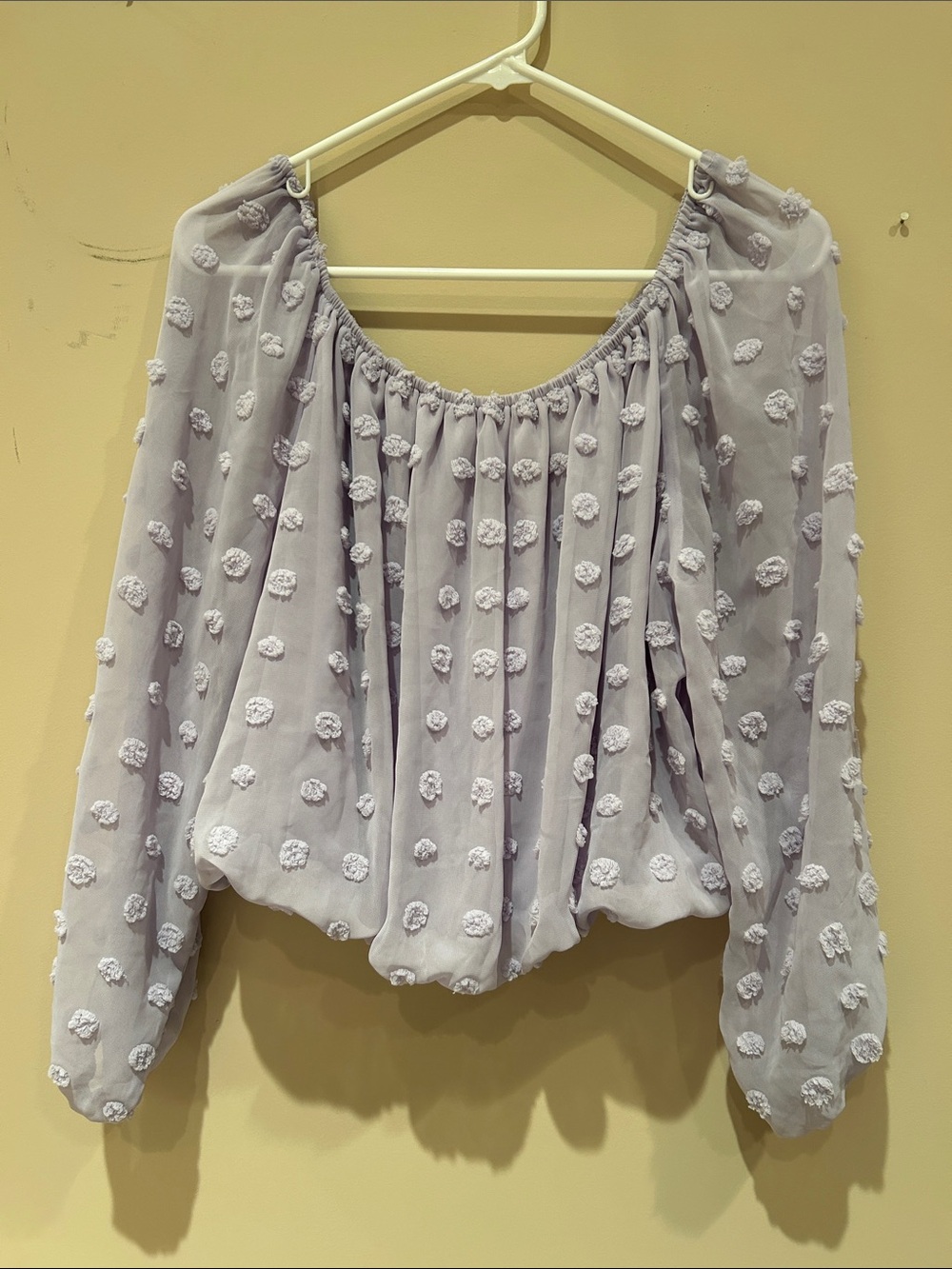 miami Lavender Off-Shoulder Pom-Pom Peasant Blouse